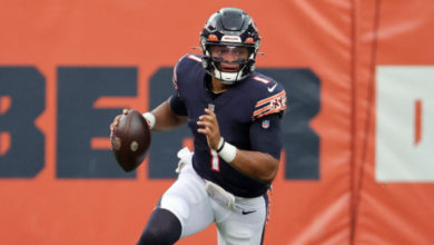 Justin Fields is leading the Bears with his arms and his feet today.