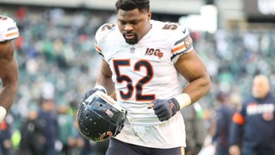 Khalil Mack ruled out for Sunday's game.